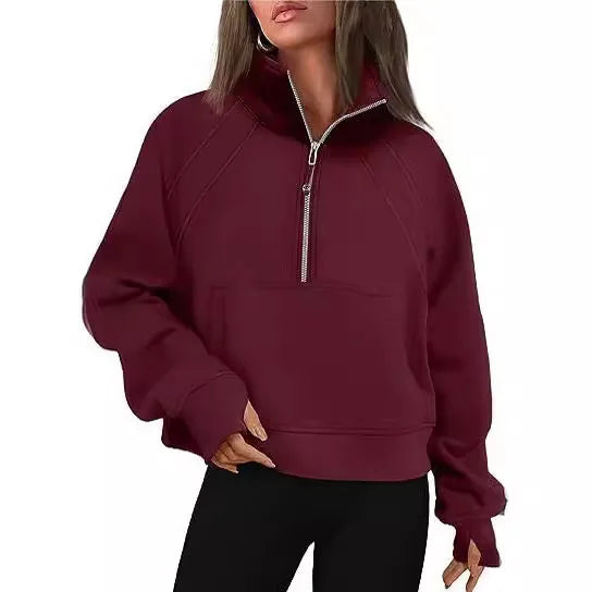 Cozy Stand Collar Half Zip Hoodie