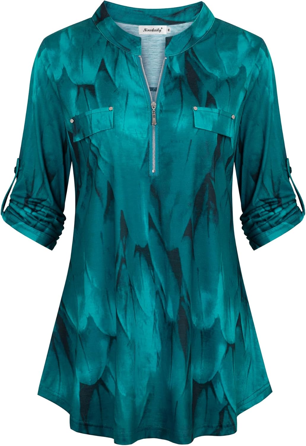 Ninedaily Plaid Zip Tunic Top