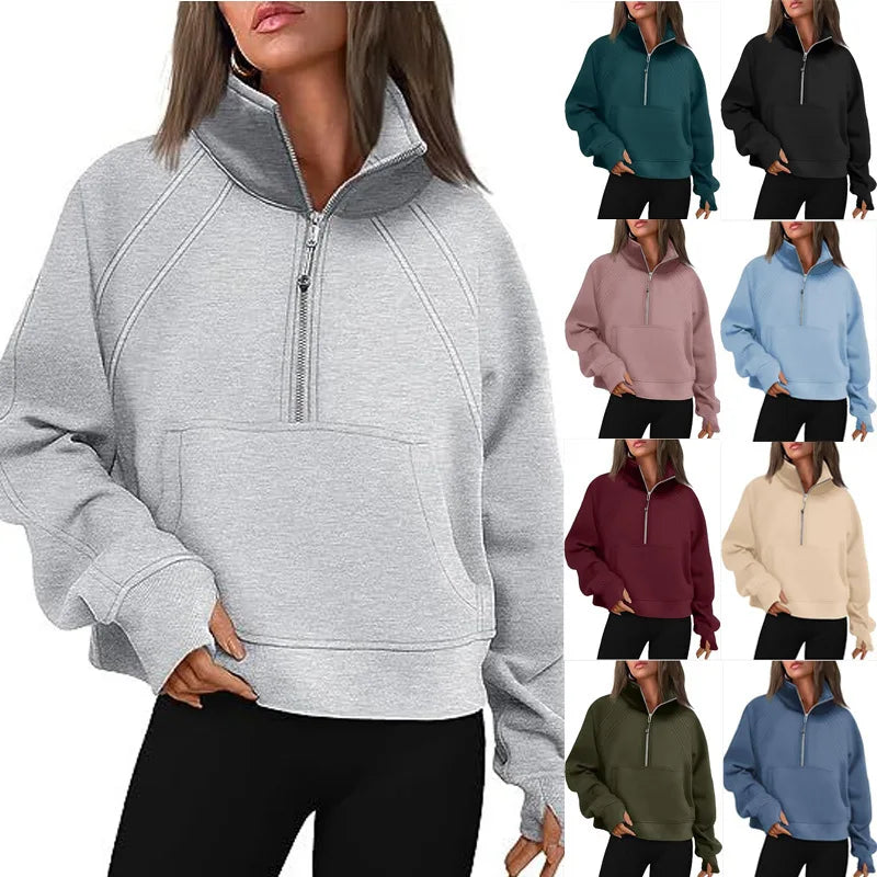 Cozy Stand Collar Half Zip Hoodie